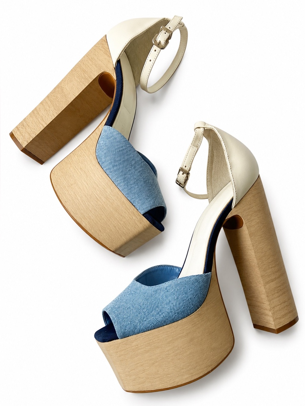 Gianni Bini Fenix Denim Blue Leather Platform Peep Toe Pumps Size 8 NWOB
